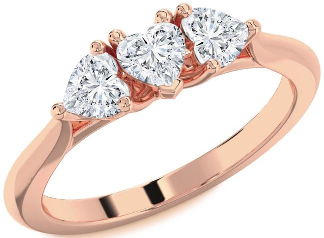 Diamond Rose Gold Heart Three Stone Ring