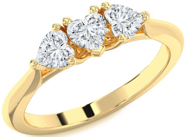 Diamond Gold Silver Heart Three Stone Ring