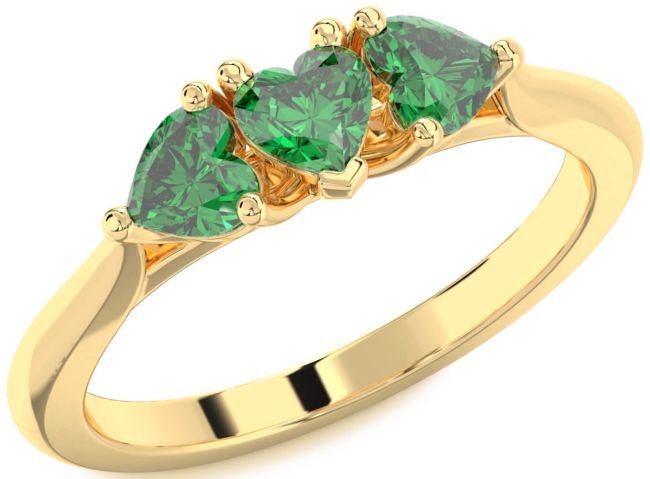 Emerald Gold Silver Heart Three Stone Birthstone Ring