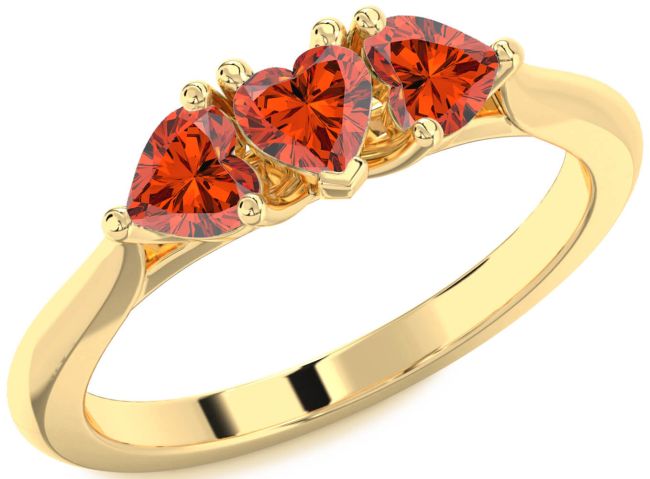 Fire Opal Gold Silver Heart Three Stone Ring