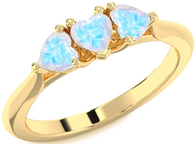 Moonstone Gold Silver Heart Three Stone Ring
