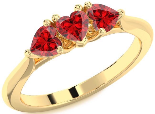 Ruby Gold Heart Three Stone Birthstone Ring
