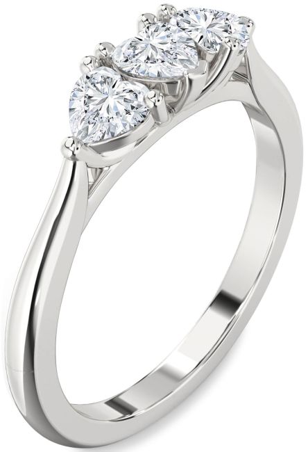 Lab Diamond Silver Heart Three Stone Ring