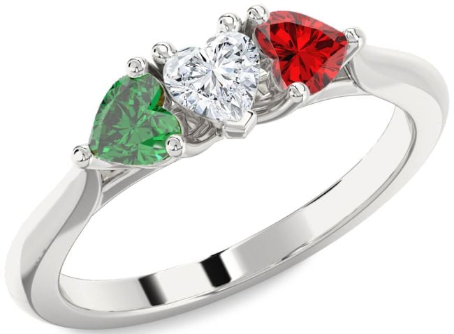 Silver Heart Three Stone Mother's Ring