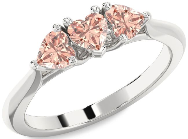 Morganite Silver Heart Three Stone Ring