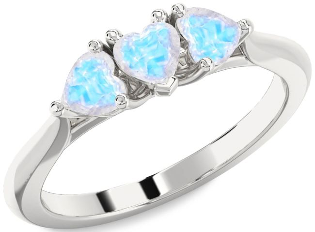 Moonstone Silver Heart Three Stone Ring