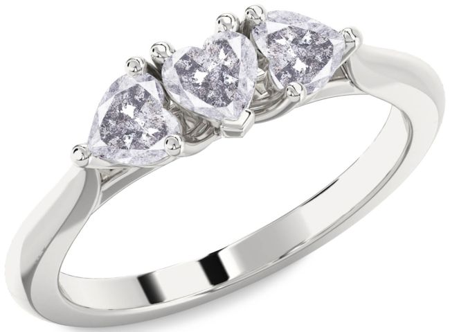 Salt & Pepper Diamond Silver Heart Three Stone Ring