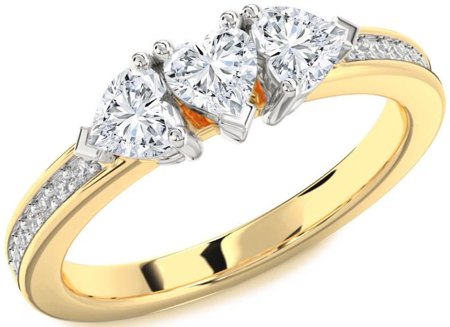 Diamond Platinum & Yellow Gold Heart Three Stone Pave Ring