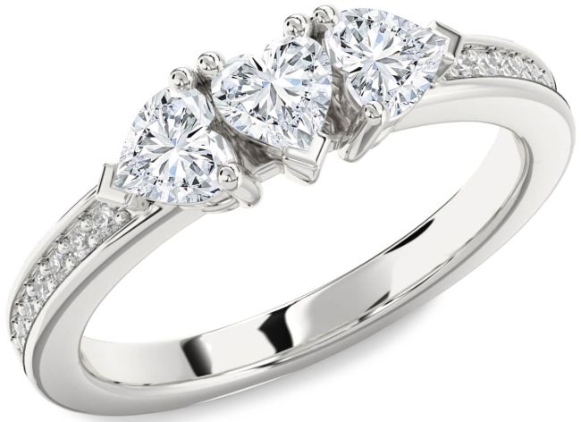 Diamond Platinum Heart Three Stone Pave Ring