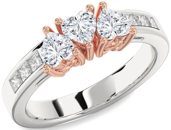 Diamond Rose Gold Silver Heart Four Stone Ring