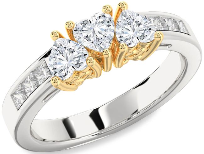 Diamond Platinum & Yellow Gold Heart Four Stone Ring