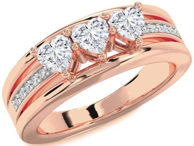 Diamond Rose Gold Heart Three Stone Ring