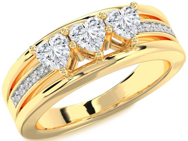 Diamond Gold Silver Heart Three Stone Ring