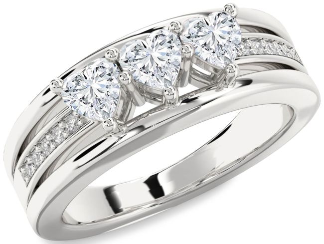 Diamond Platinum Heart Three Stone Ring