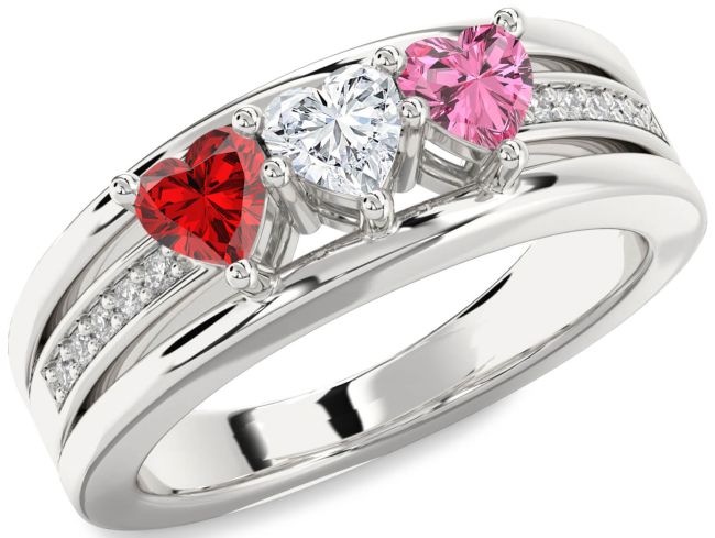 Diamond White Gold Heart Three Stone Mother's Ring