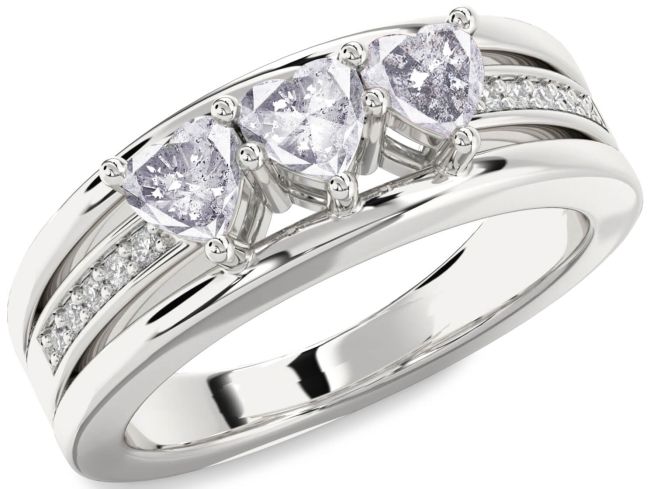 Salt & Pepper Diamond Silver Heart Three Stone Ring