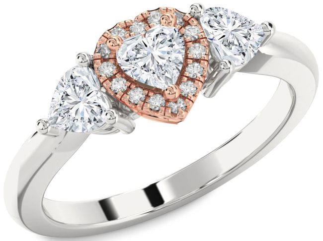 Diamond Platinum & Rose Gold Heart Three Stone Engagement Ring