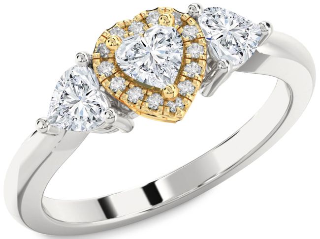 Diamond White Yellow Gold Heart Three Stone Engagement Ring