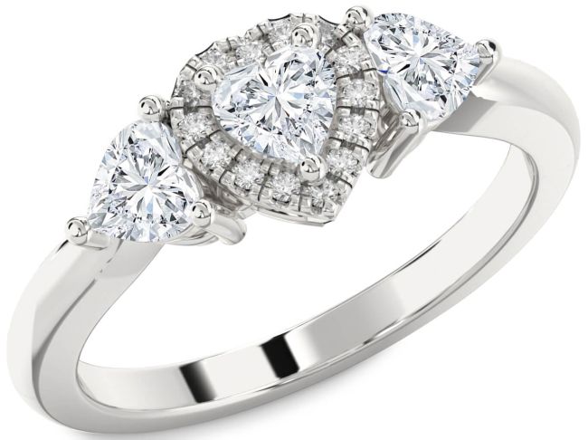 Diamond Platinum Heart Three Stone Engagement Ring