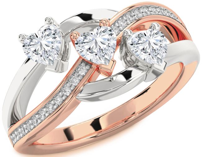 Diamond White Rose Gold Heart Three Stone Ring