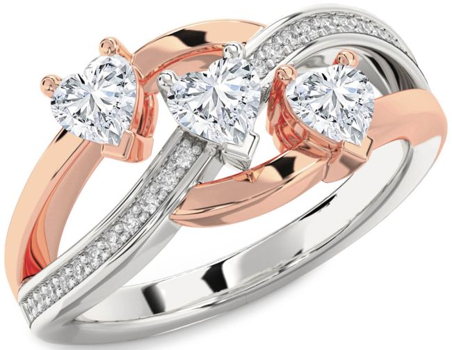Diamond Platinum & Rose Gold Heart Three Stone Ring