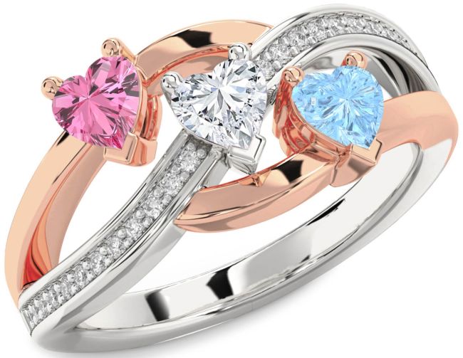Diamond Platinum & Rose Gold Heart Three Stone Mother's Ring