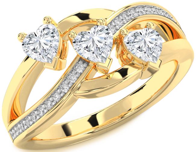 Diamond Gold Silver Heart Three Stone Ring