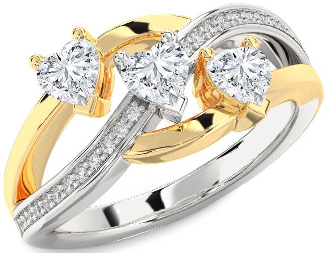 Diamond Gold Silver Heart Three Stone Ring