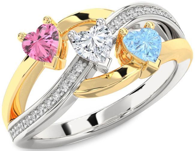 Diamond White Yellow Gold Heart Three Stone Mother's Ring