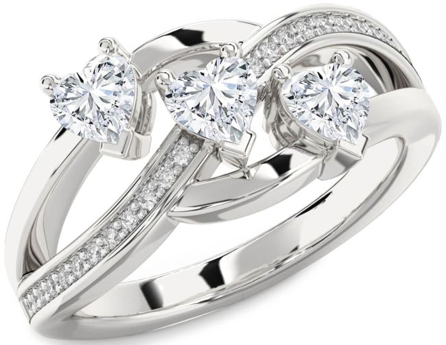 Diamond Silver Heart Three Stone Ring