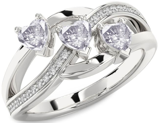 Salt & Pepper Diamond Silver Heart Three Stone Ring