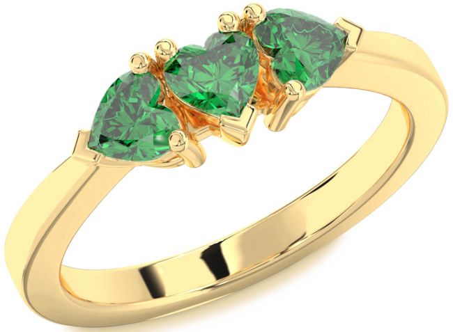 Emerald Gold Heart Three Stone Birthstone Ring