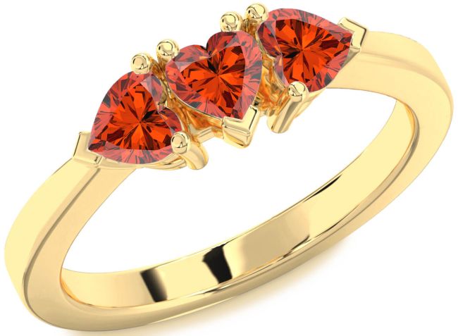 Fire Opal Gold Heart Three Stone Ring