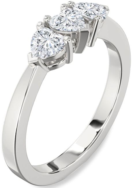 Lab Diamond Silver Heart Three Stone Ring