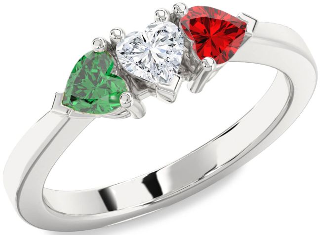 Silver Heart Three Stone Mother's Ring