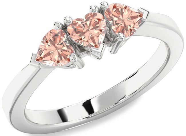 Morganite Silver Heart Three Stone Ring