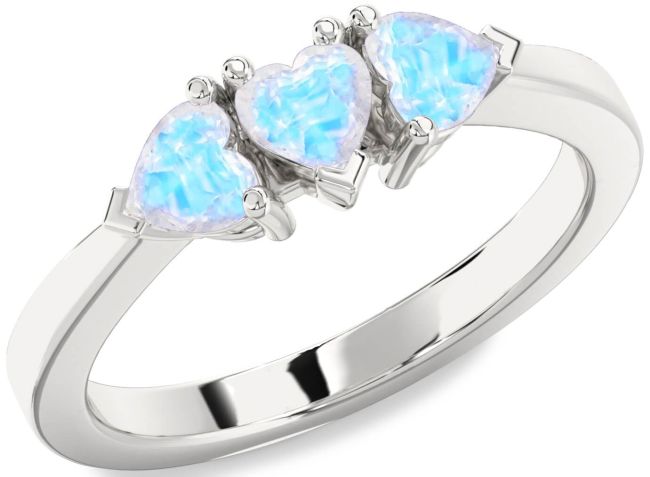 Moonstone Silver Heart Three Stone Ring