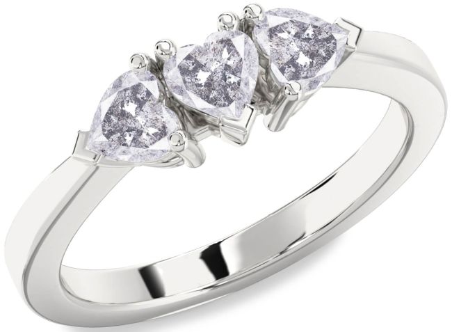 Salt & Pepper Diamond Silver Heart Three Stone Ring