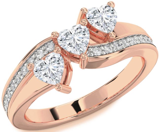 Diamond Rose Gold Heart Three Stone Ring