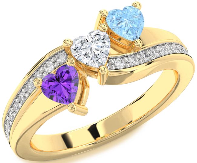 Diamond Gold Heart Three Stone Mother's Ring