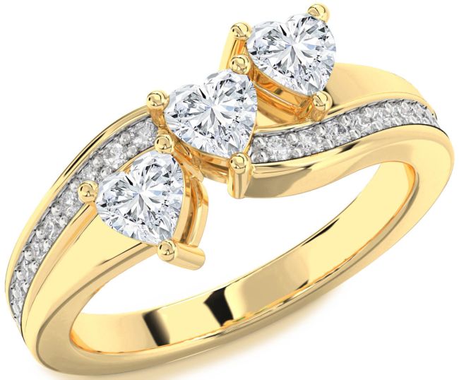 Diamond Gold Heart Three Stone Ring