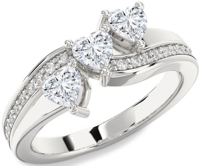 Diamond Platinum Heart Three Stone Ring