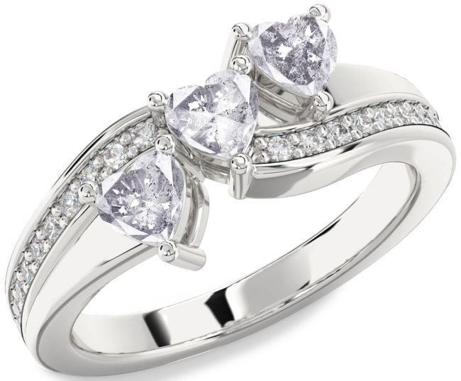 Salt & Pepper Diamond Silver Heart Three Stone Ring