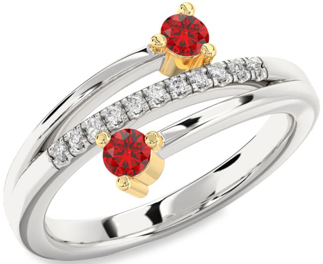 Diamond Ruby Gold Silver Round Two Stone Birthstone Ring