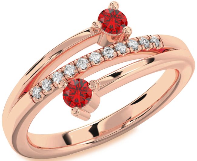 Diamond Ruby Rose Gold Round Two Stone Birthstone Ring