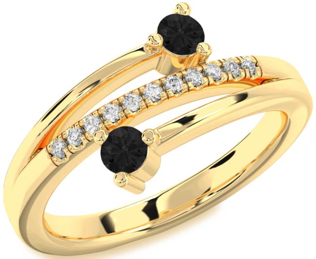 Black Diamond Gold Round Two Stone Ring