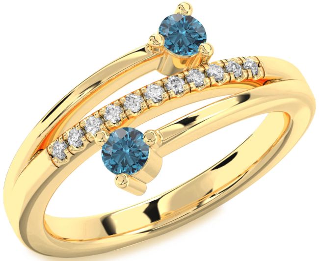 Blue Diamond Gold Round Two Stone Ring