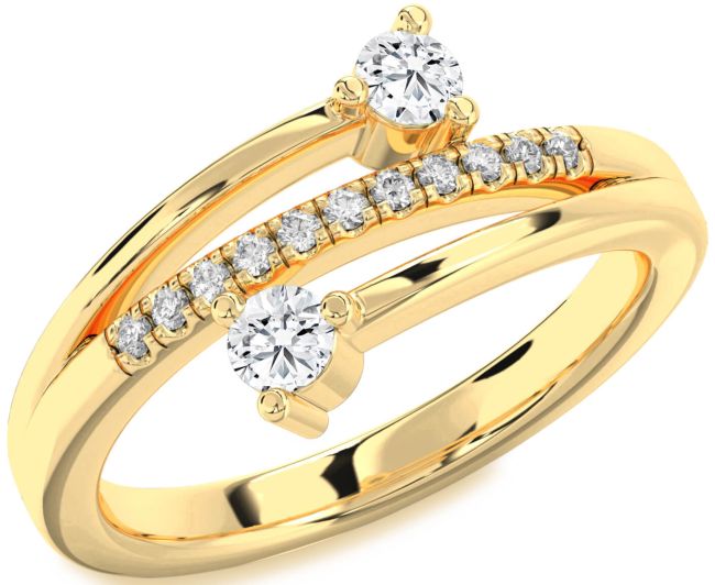 Diamond Gold Silver Round Two Stone Ring