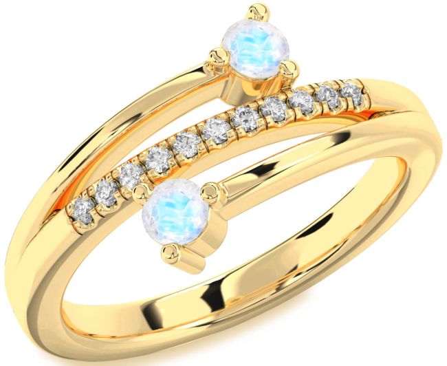 Diamond Moonstone Gold Round Two Stone Ring