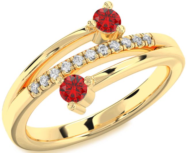 Diamond Ruby Gold Round Two Stone Birthstone Ring